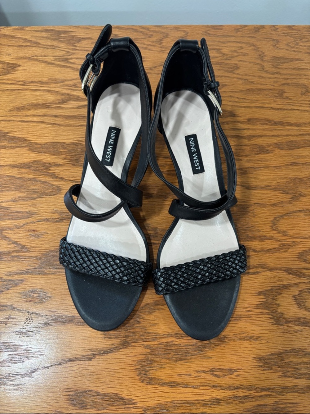 Nine West Black Braided Front-Strap Ankle Sandals